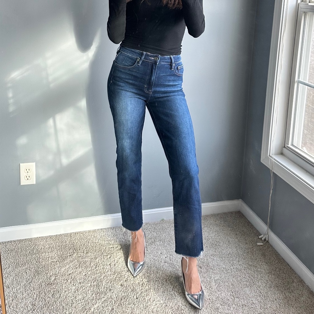 Dark denim straight leg jeans